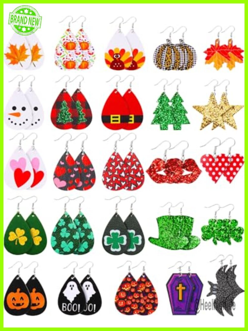 25 Pairs Faux Leather Teardrop Drop Earrings Holiday Gift Set